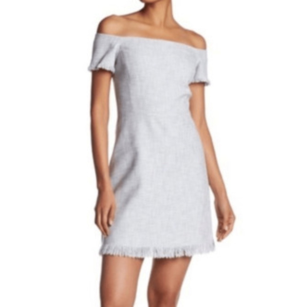 Rebecca Taylor Light Gray Off-Shoulder Mini Dress